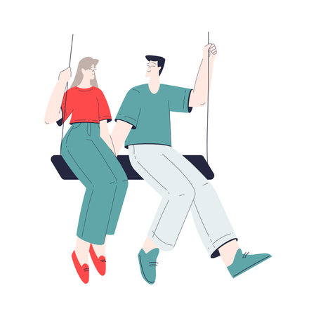 Man and Woman Romantic Couple Swinging Enjoy Love Story and Relationship Vector Illustrationのイラスト素材