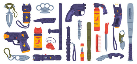 Self-defense Tool and Equipment for Protection Vector Setのイラスト素材