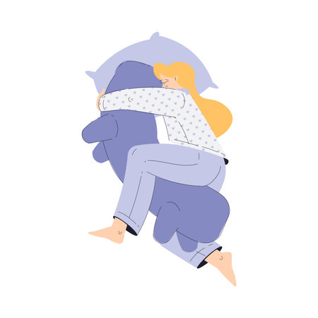 Woman Sleep on Soft Pillow Have Sweet Dreams Vector Illustrationのイラスト素材
