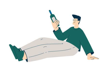 Man with Alcoholism Addiction as Social Problem Vector Illustrationのイラスト素材