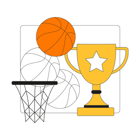 Basketball Attribute with Basket, Ball and Goblet Vector Illustrationのイラスト素材
