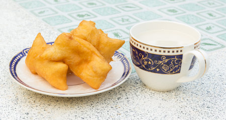 Deep fried dough stick and soybean milk is Healthy foodの写真素材