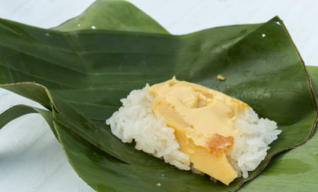 Sticky rice with Thai custard is a dessert of ancient Thailand の写真素材
