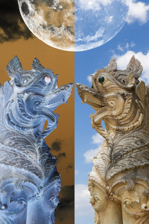 Tiger statue have a duty to protect the templeの写真素材