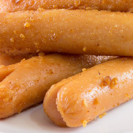 image of the Fried sausage in a white dishの写真素材