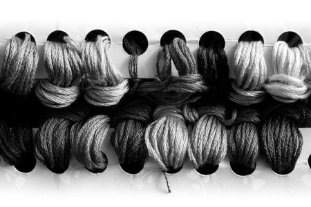the yarn for Cross Stitch is black white colorの写真素材