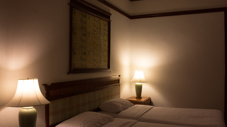 white bed in bedroom design of hotel is luxurious style for relaxationのeditorial素材