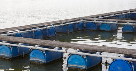 the coop for fish farm in river of thailandの写真素材