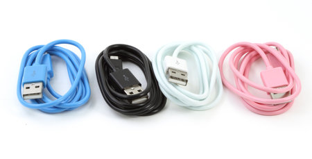 Micro USB Data Charging Sync Cable on white backgroundの写真素材