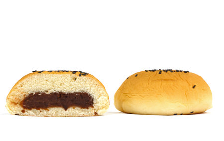 Red Bean Filled Bun on white background