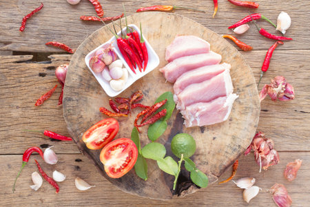 Pork and garnish for cooking foodの写真素材