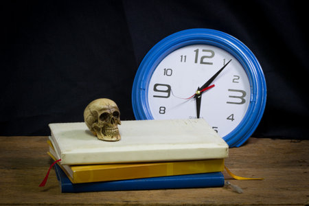 Still life art photography concept with skull,time and memoryの写真素材