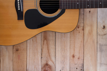 Still life art photography concept with guitar on wood backgroundの写真素材