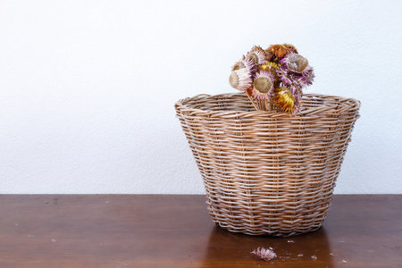 Dry flower in wicker basket
