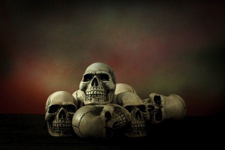 Still life photography concept with human skullの写真素材