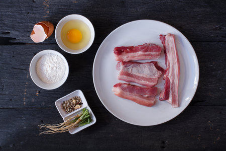 Ingredient for crispy pork.Top viewの写真素材