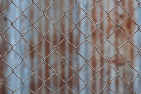 Chain link fence,Rusty wire fenceの写真素材