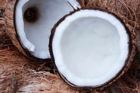 Fresh coconut on brown shell