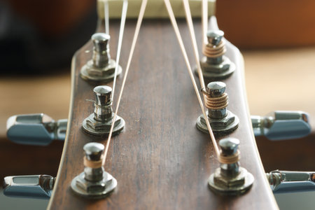 Acoustic guitar head stock and tuner, select focusの写真素材
