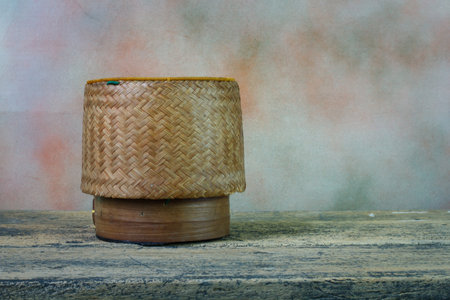 bamboo container for holding cooked glutinous rice.の写真素材