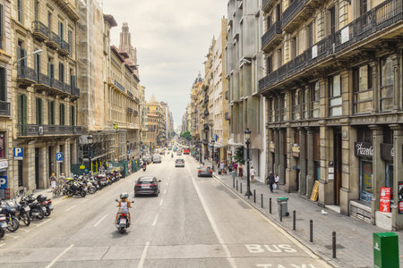 Barcelona, ??view of the central street of Spanish Catalonia. Afternoon vanityのeditorial素材