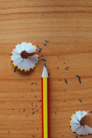 Colorful pencils on wooden backgroundの写真素材