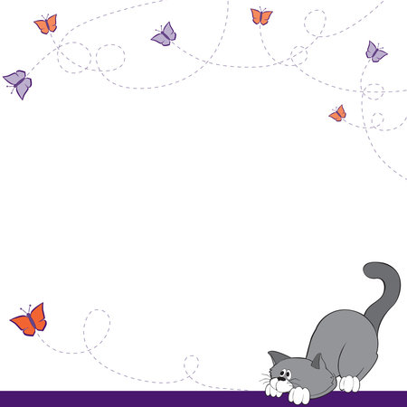 Playful cat hunting butterfliesのイラスト素材