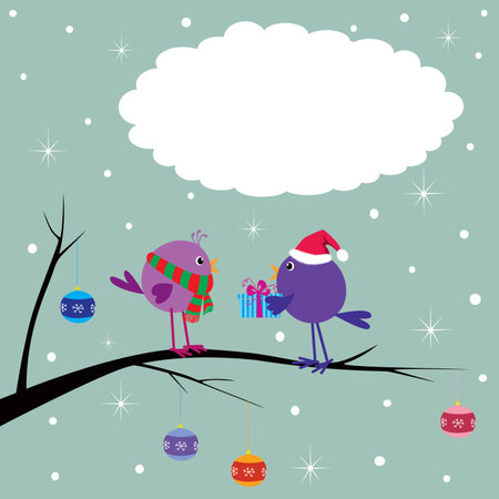 Xmas card with cute birdsのイラスト素材