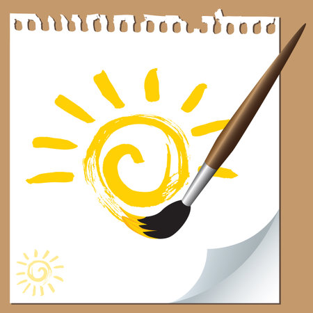 Sun painted with brush on paperのイラスト素材