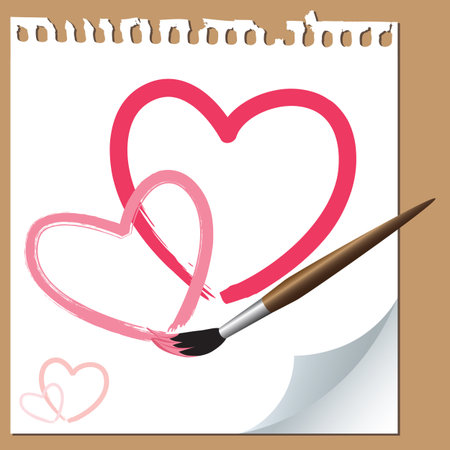 Hand drawn hearts with a brush on paperのイラスト素材