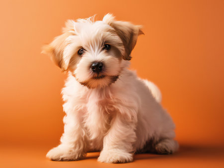 portrait photo of a puppy, isolated on a pastel color backgroundの素材