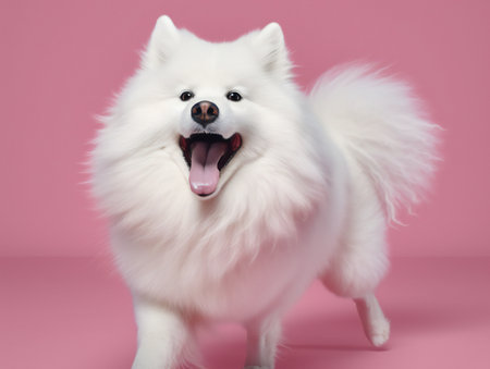 portrait photo of a puppy, isolated on a pastel color backgroundの素材