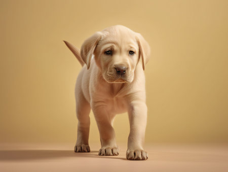 portrait photo of a puppy, isolated on a pastel color backgroundの素材