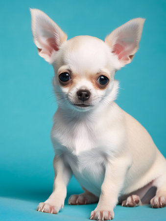 portrait photo of a puppy, isolated on a pastel color backgroundの素材