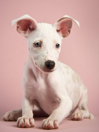 portrait photo of a puppy, isolated on a pastel color backgroundの素材
