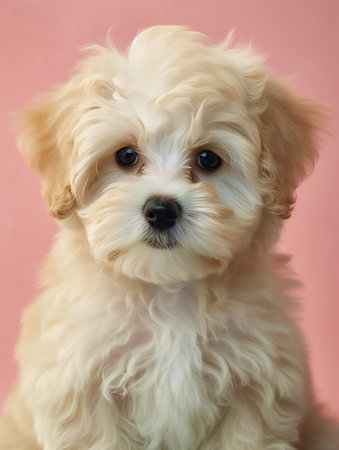 portrait photo of a puppy, isolated on a pastel color backgroundの素材