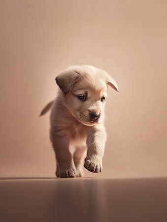 portrait photo of a puppy, isolated on a pastel color backgroundの素材