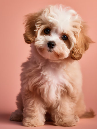 portrait photo of a puppy, isolated on a pastel color backgroundの素材