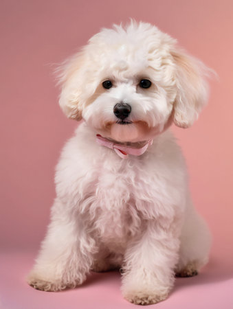 portrait photo of a puppy, isolated on a pastel color backgroundの素材