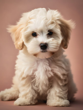 portrait photo of a puppy, isolated on a pastel color backgroundの素材