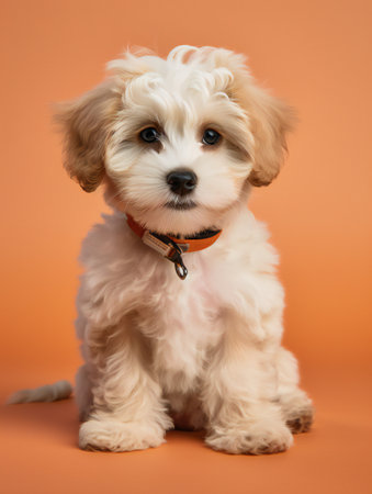 portrait photo of a puppy, isolated on a pastel color backgroundの素材