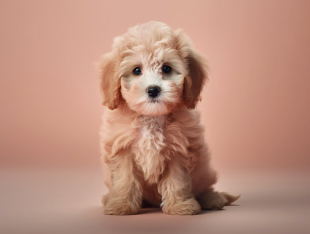 portrait photo of a puppy, isolated on a pastel color backgroundの素材