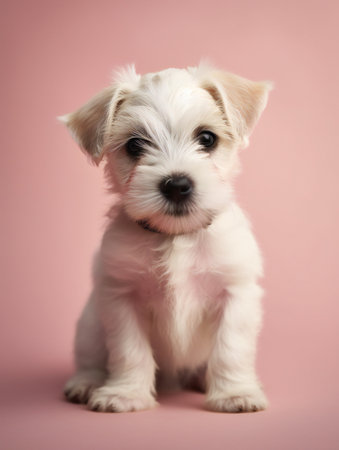 portrait photo of a puppy, isolated on a pastel color backgroundの素材