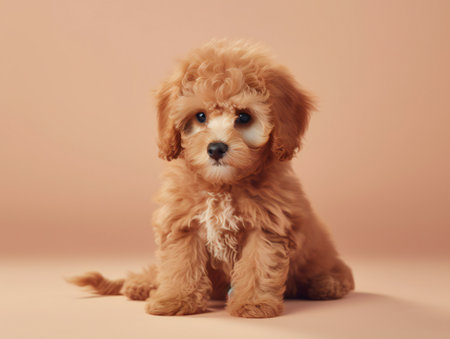 portrait photo of a puppy, isolated on a pastel color backgroundの素材