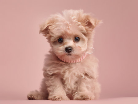 portrait photo of a puppy, isolated on a pastel color backgroundの素材