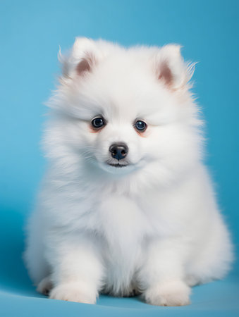 portrait photo of a puppy, isolated on a pastel color backgroundの素材