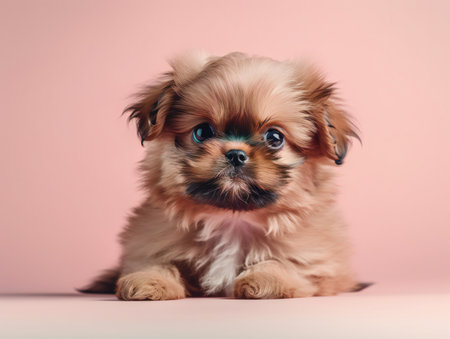 portrait photo of a puppy, isolated on a pastel color backgroundの素材