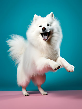 portrait photo of a puppy, isolated on a pastel color backgroundの素材