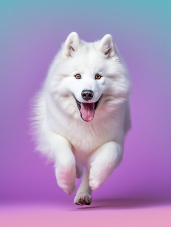portrait photo of a puppy, isolated on a pastel color backgroundの素材