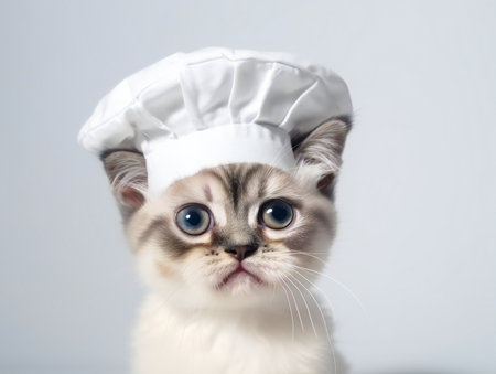 kitten cat as cheft in white backgroundの素材